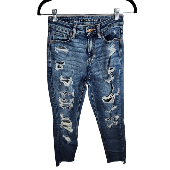 American Eagle‎ Stretch Distressed Destroyed Jeans Women's Size 0 - Picture 1 of 12